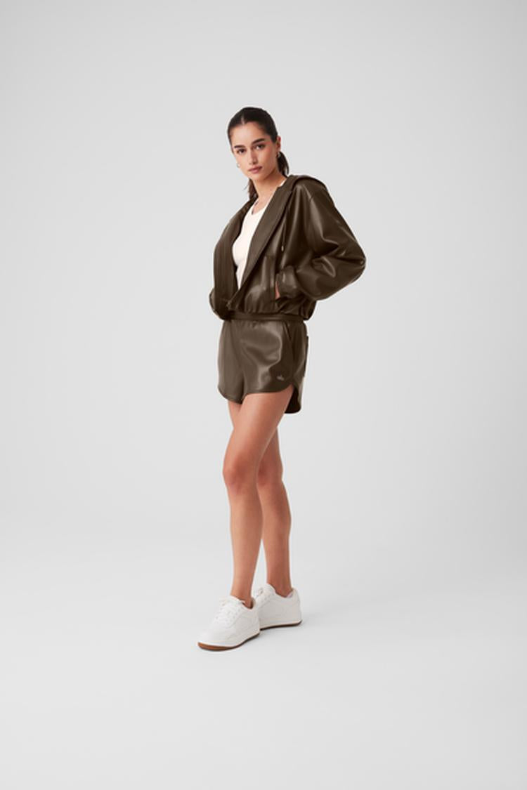 FAUX LEATHER POWER HOUR FULL ZIP CROPPED JACKET